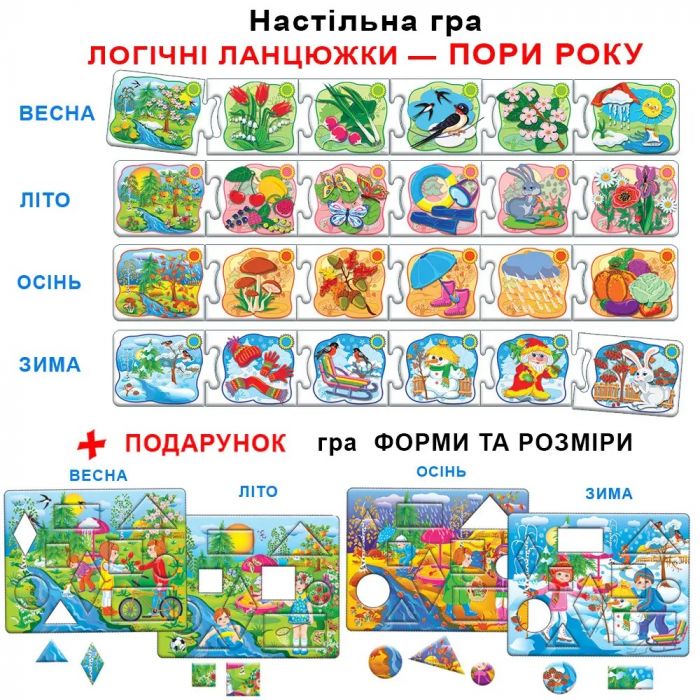 Дитяча настільна гра (вік 3+) логічні ланцюжки, навчальна, серія пори року (КФІ 6065)