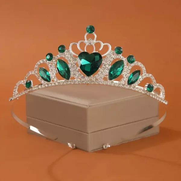 Діадема (тіара) корона з зеленим камінням, колір срібло (silver), матеріал корпусу метал (tiara) HG-135-J