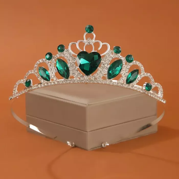 Діадема (тіара) корона з зеленим камінням, колір срібло (silver), матеріал корпусу метал (tiara) HG-135-J