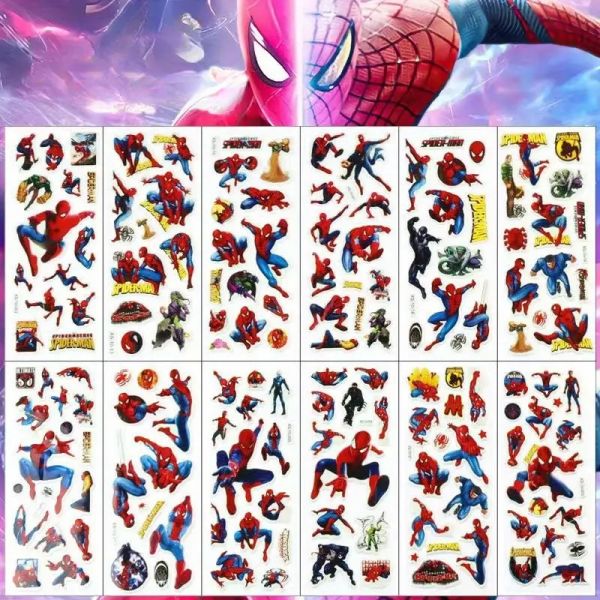12 шт наліпок 3D на одному аркуші людина павук (спайдермен, Spider-Man) водонепроникна вінілова наклейка, стікер, мультяшні персонажі 58576585732