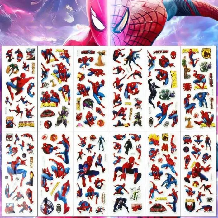 12 шт наліпок 3D на одному аркуші людина павук (спайдермен, Spider-Man) водонепроникна вінілова наклейка, стікер, мультяшні персонажі 58576585732