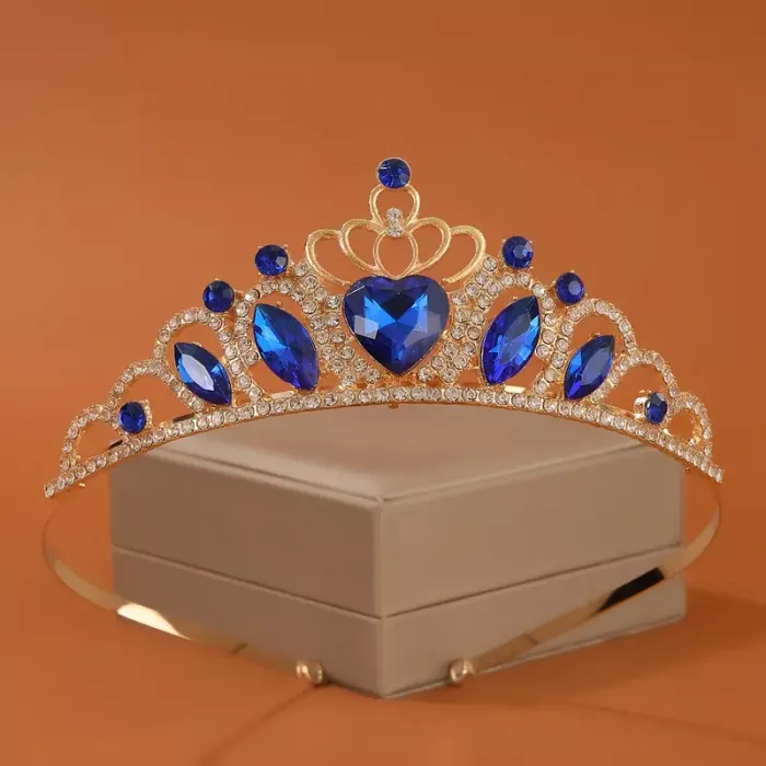 Діадема (тіара) корона з блакитний камінням, колір золото (gold), матеріал корпусу метал (tiara) HG-136-J