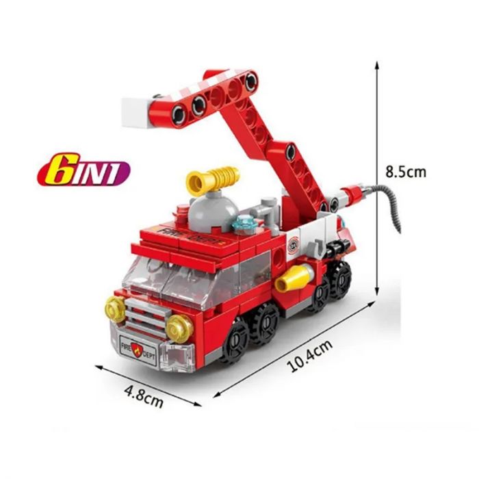 Дитяча іграшка конструктор 6 в 1 пожежна  техніка 142 дет. арт.8612-7
