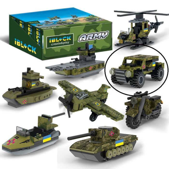 Дитяча іграшка конструктор військовий джип IBLOCK арт. PL-921-424 (2) Армія, 50 деталей