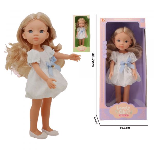 Дитяча іграшка лялька пупс в сукні з блакитним бантом, розмір 33см LS1350-3 LS