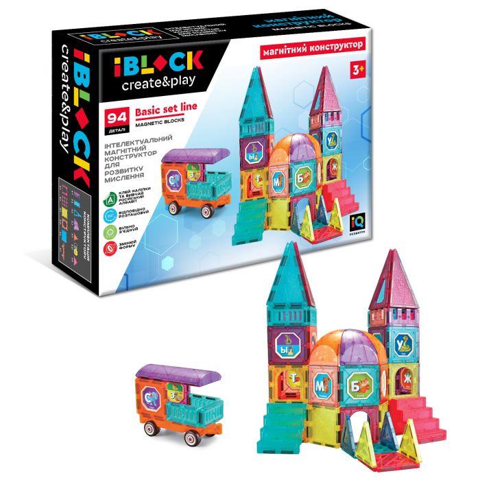 Дитяча іграшка розвиваюча конструктор магнітний 94 деталей IBLOCK PL-921-245