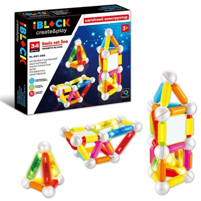 Дитяча іграшка розвиваюча конструктор магнітний 34 деталей  IBLOCK PL-921-365