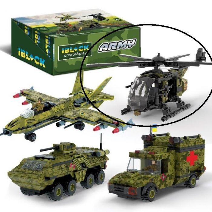 Дитяча іграшка конструктор військовий гелікоптер IBLOCK арт.PL-921-428 (2) Армія, 205 деталей