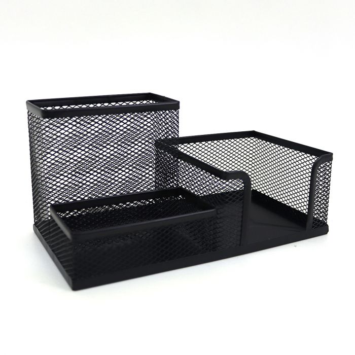 Органайзер настільний металевий 20 * 10 * 10см сітка 3 відділення чорний 3689-B