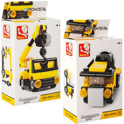 Дитяча іграшка конструктор будівельна техніка SLUBAN M38-B0592 Builder 4 види від 36 деталей в кор.16-16,5-14,5см