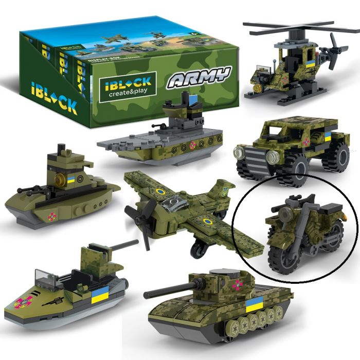 Дитяча іграшка конструктор військовий мотоцикл IBLOCK арт. PL-921-424 (6) Армія, 30 деталей