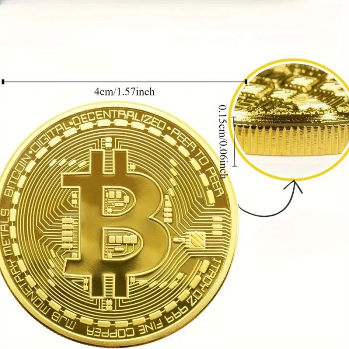 Подарунок сувенірна монета Біткоїн BTC (Bitcoin) колір срібло (3988), відео в описі 