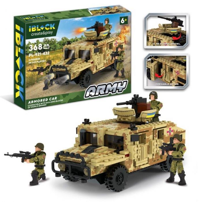 Дитяча іграшка конструктор хамер військовий IBLOCK PL-921-432 АРМІЯ ARMY 368 деталей, в короб. 37,5*25,5*6с