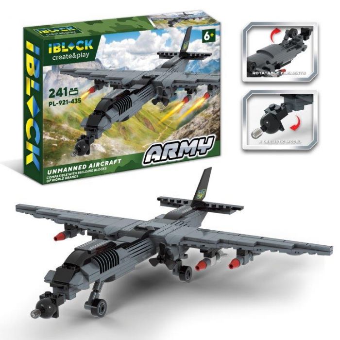 Дитяча іграшка конструктор безпілотник військовий літак IBLOCK PL-921-435 АРМІЯ ARMY 241 деталей