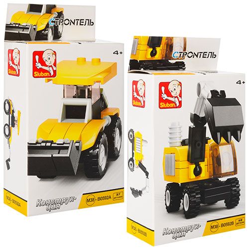 Дитяча іграшка конструктор будівельна техніка SLUBAN M38-B0592 Builder 4 види від 36 деталей в кор.16-16,5-14,5см