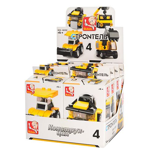 Дитяча іграшка конструктор будівельна техніка SLUBAN M38-B0592 Builder 4 види від 36 деталей в кор.16-16,5-14,5см