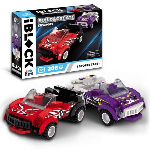 Дитяча іграшка конструктор гоночний автомобіль IBLOCK JUNIOR KH52/003 МЕГАКАРИ 208 деталей