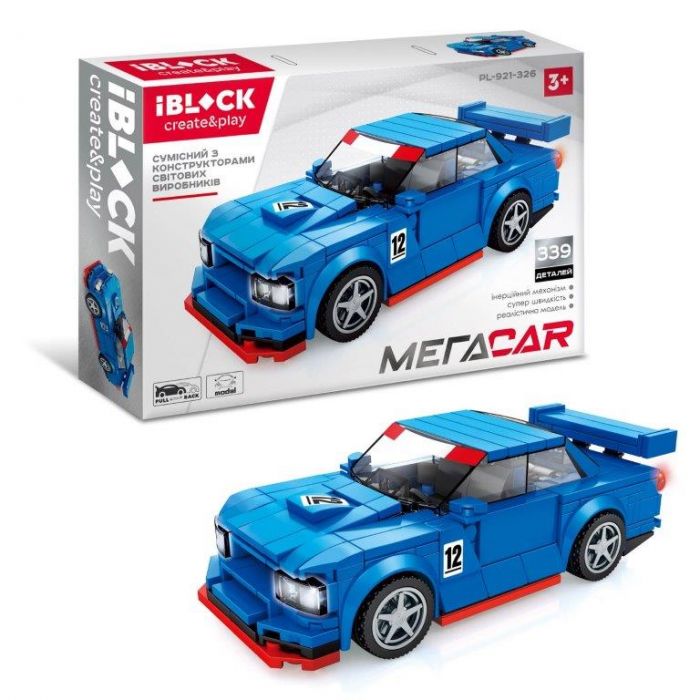 Дитяча іграшка конструктор спортивний автомобіль IBLOCK PL-921-326 МЕГАCAR, 339 деталей, в кор. 23, 5*5, 8*36см