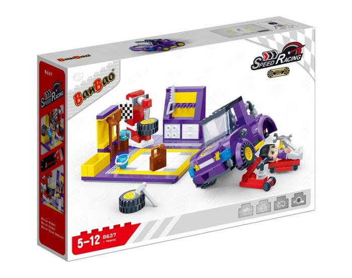Дитяча іграшка конструктор Banbao 8637 швидкісні гонки 242 елмента зона обслуговування шин