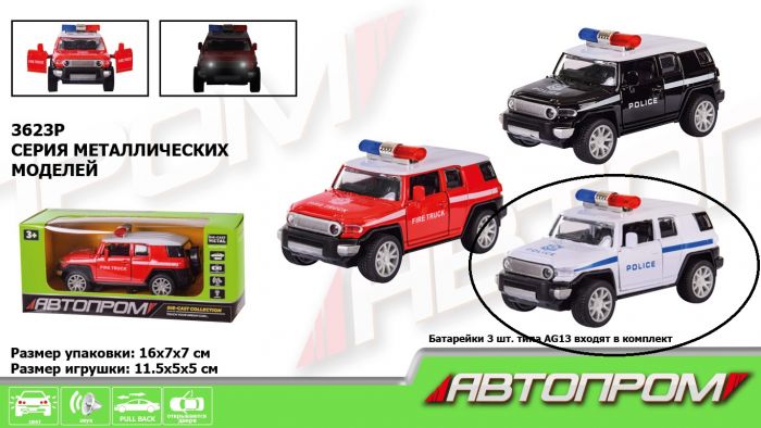 Дитяча іграшка поліцейський автомобіль 3623P(1) АВТОПРОМ (police), білого кольору, метало - пластиковий корпус, відчиняються двері