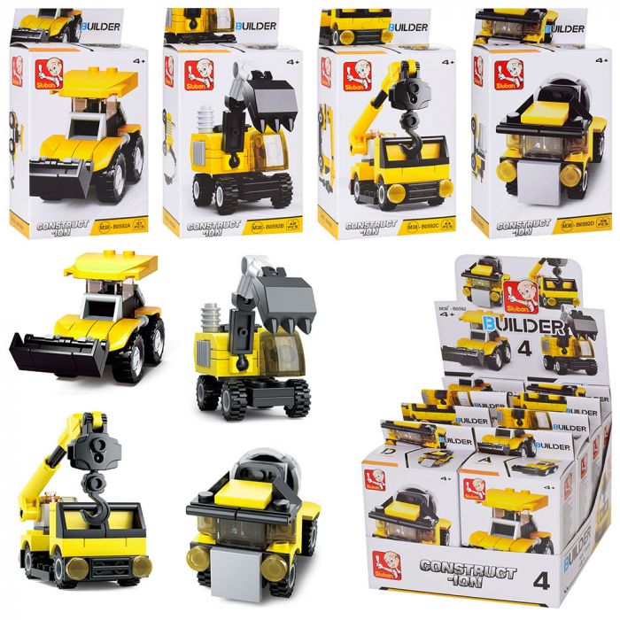 Дитяча іграшка конструктор будівельна техніка SLUBAN M38-B0592 Builder 4 види від 36 деталей в кор.16-16,5-14,5см