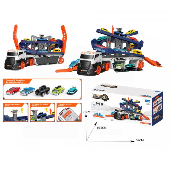 Дитяча іграшка машинка вантажівка E7007 з гіркою та транспортом