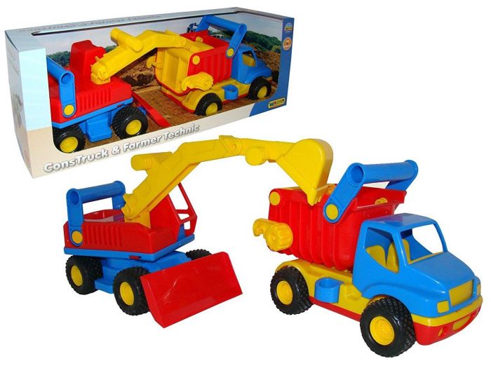 Дитяча іграшка машинка самоскид та екскаватор колесний у коробці 40855 Wader