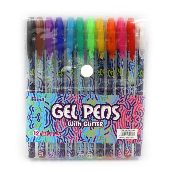 Ручка гелева з глітером для малювання набір 12 кольорів 1233-12F Gel pens PVC
