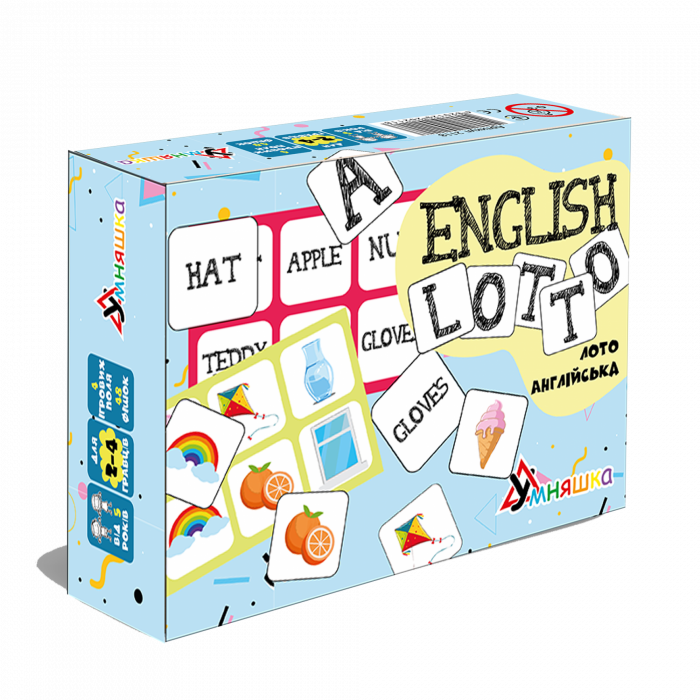 Дитяча розвиваюча настільна гра лото англійська мова English lotto (Лото англійська) 2118 УМНЯШКА