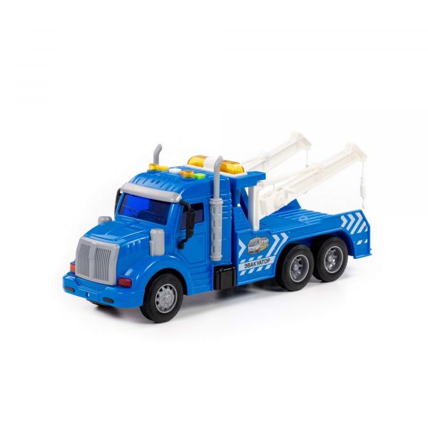 Дитяча іграшка машинка евакуатор 86570 Polesie інерційна світло звук синього кольору у коробці