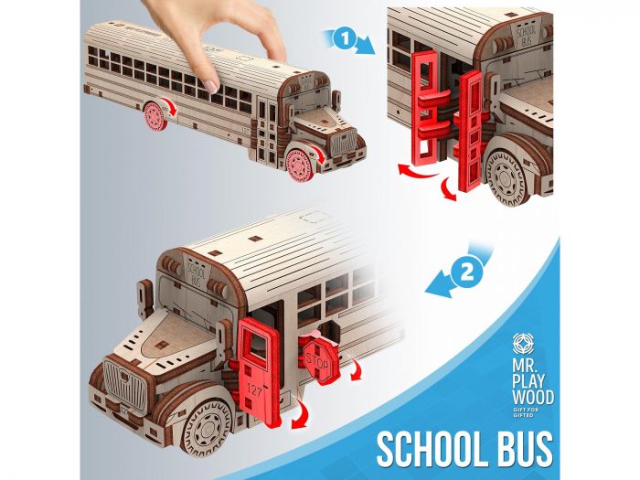 3D пазл механічний конструктор із дерева модель шкільний автобус 10107 MR.PLAYWOOD ( відео в описі)
