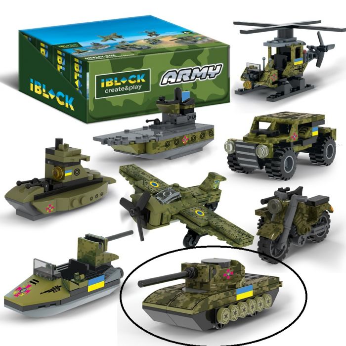 Дитяча іграшка конструктор танк IBLOCK арт. PL-921-424 (7) Армія, 57 деталей