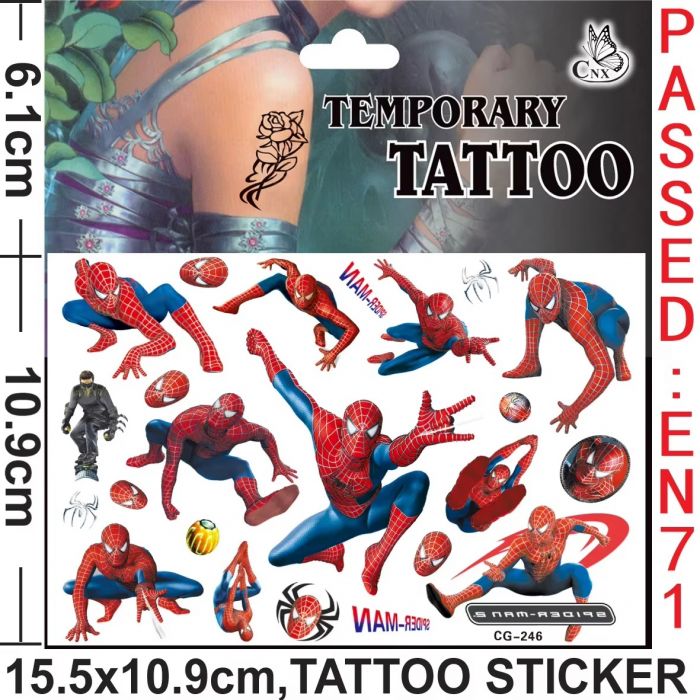 Наліпка тимчасове татуювання людина павук (спайдермен, Spider-Man) водонепроникна та довготривала набір на аркуші, CG-246, ціна за аркуш
