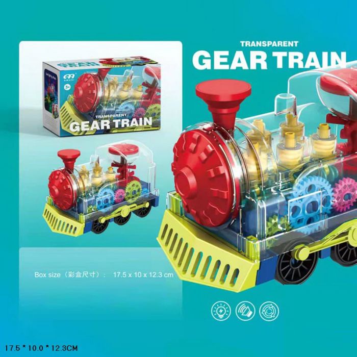 Дитяча іграшка паровозик музичний зі світлом, прозорий корпус, кольорові деталі, R05, коробка 17,5*10*12,3см ( відео в описі)
