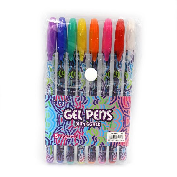 Набір гелевих ручок кольорових глітер F1233-8  Glitter pen 8 шт PVC
