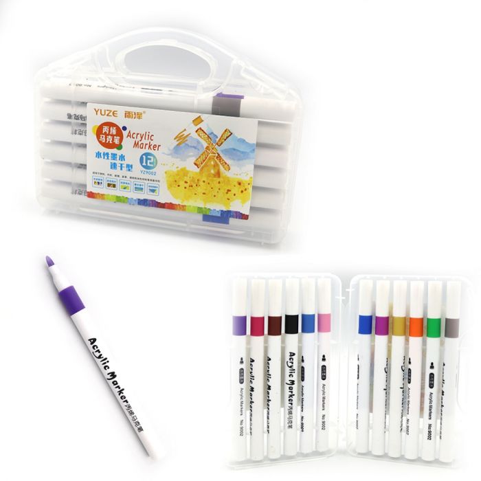Скетч маркери акрилові Yuze 12 кольорів YZ9002 -12 Acrylic Marker в пластиковому боксі