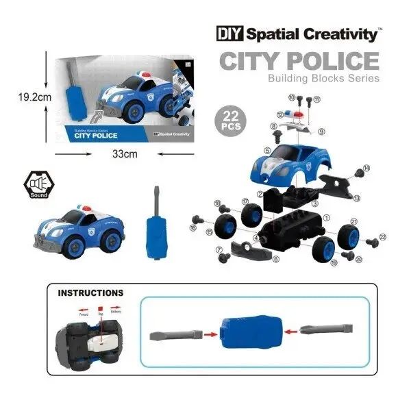 Дитяча іграшка конструктор з інструментами машинка поліція DIY Spatial Creativity LM8021-DZ-1 електро двигун
