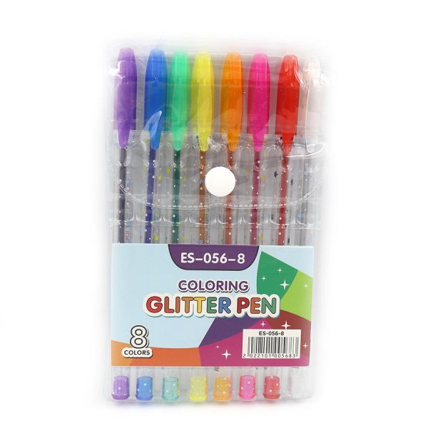 Набір гелевих ручок кольорових ES056-8 Glitter pen 8 шт PVC