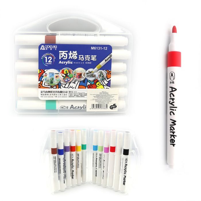 Скетч маркери акрилові Aodemei 12 кольорів M6131-12  Acrylic Marker в пластиковому боксі