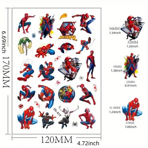 Наліпка тимчасове татуювання людина павук (спайдермен, Spider-Man) водонепроникна та довготривала, 10 видів в асортиметі BU 29133866872, ціна за аркуш