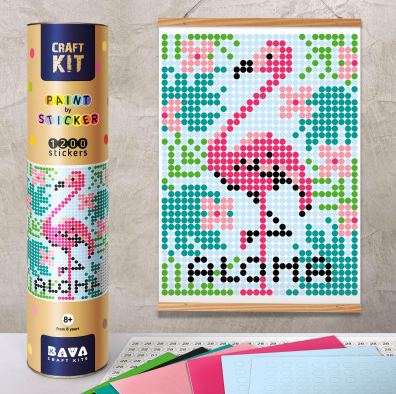 Аплікація - картина по номерам з наліпками (арт терапія) Фламінго, 33х48см, 1200 стікерів  ( відео в описі)