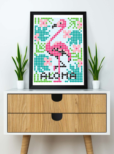 Аплікація - картина по номерам з наліпками (арт терапія) Фламінго, 33х48см, 1200 стікерів  ( відео в описі)