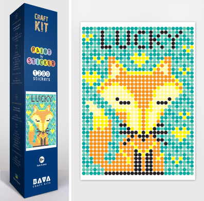 Аплікація - картина по номерам з наліпками (арт терапія) Лисичка, 33х48см, 1200 стікерів ( відео в описі )