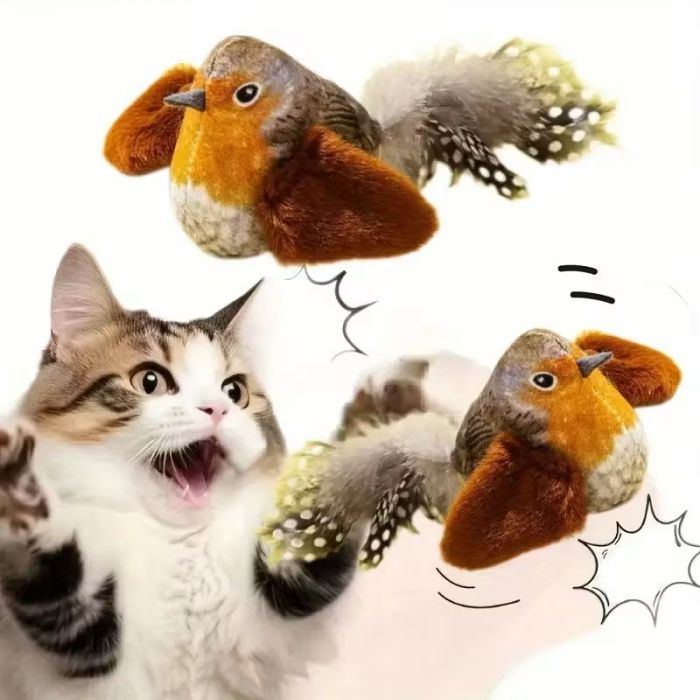 Іграшка для кота (кішки, кошеня) пташка плюшева (3994) коричнева, відео в описі