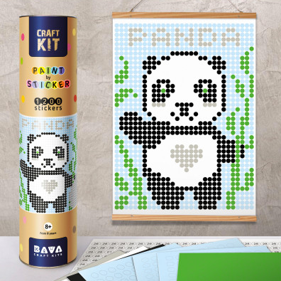 Аплікація - картина по номерам з наліпками (арт терапія) Панда, 33х48см, 1200 стікерів ( відео в описі )