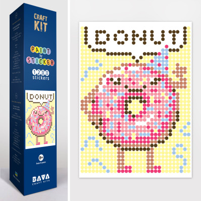 Аплікація - картина по номерам з наліпками (арт терапія) Пончик, 33х48см, 1200 стікерів ( відео в описі )