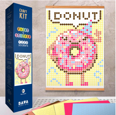 Аплікація - картина по номерам з наліпками (арт терапія) Пончик, 33х48см, 1200 стікерів ( відео в описі )