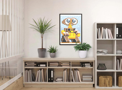 Аплікація - картина по номерам з наліпками (арт терапія) Робот жовтий, 33х48см, 1200 стікерів  ( відео в описі )