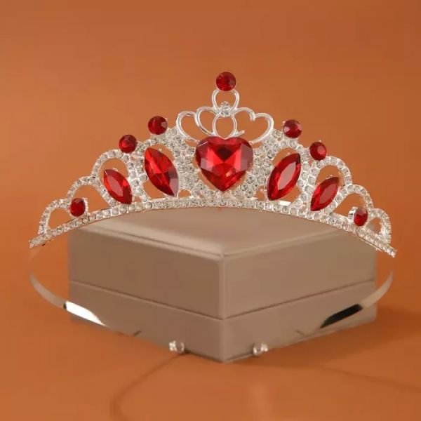 Діадема (тіара) корона з червоним камінням, колір срібло (silver) 4001, матеріал корпусу метал tiara
