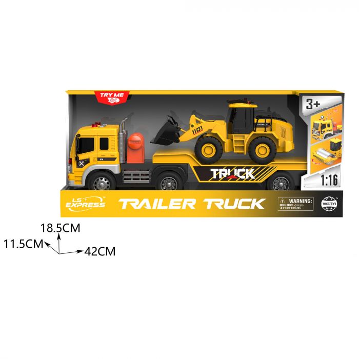 Дитяча іграшка машинка трейлер з трактором WY571P (WENYI) фрикційний механізм, світло, звук